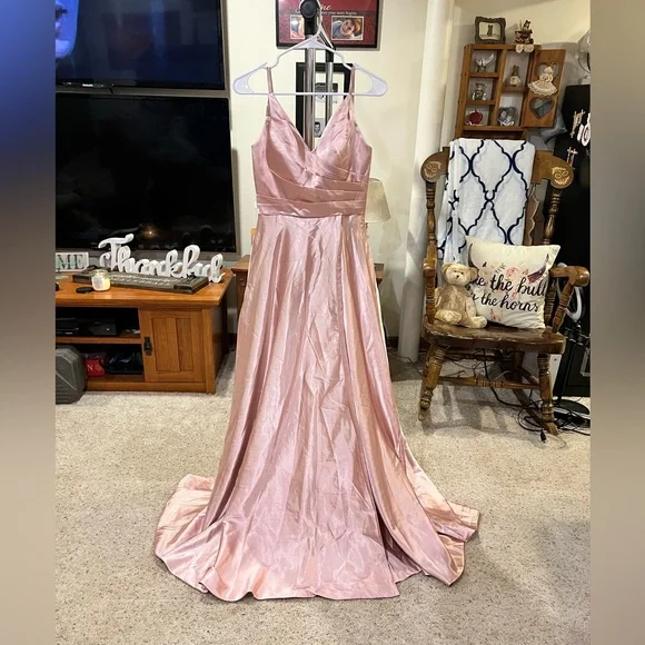 green emerald velvet dress Zya Light Pink Satin Maxi Dress - US 6 main image 0